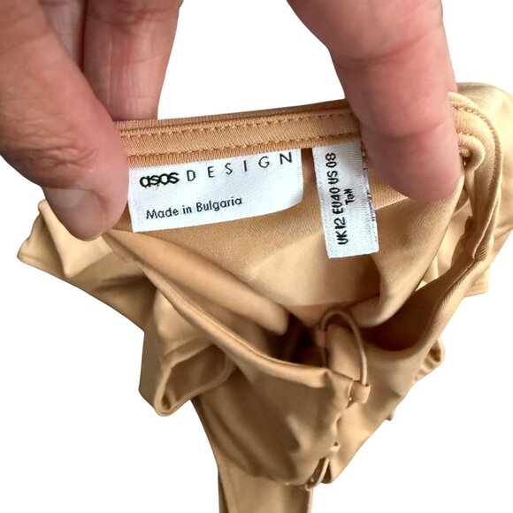 Asos Design Tan Lace-Up Cutout Bodysuit Size M/L Made In Bulgaria - Picture 4 of 7